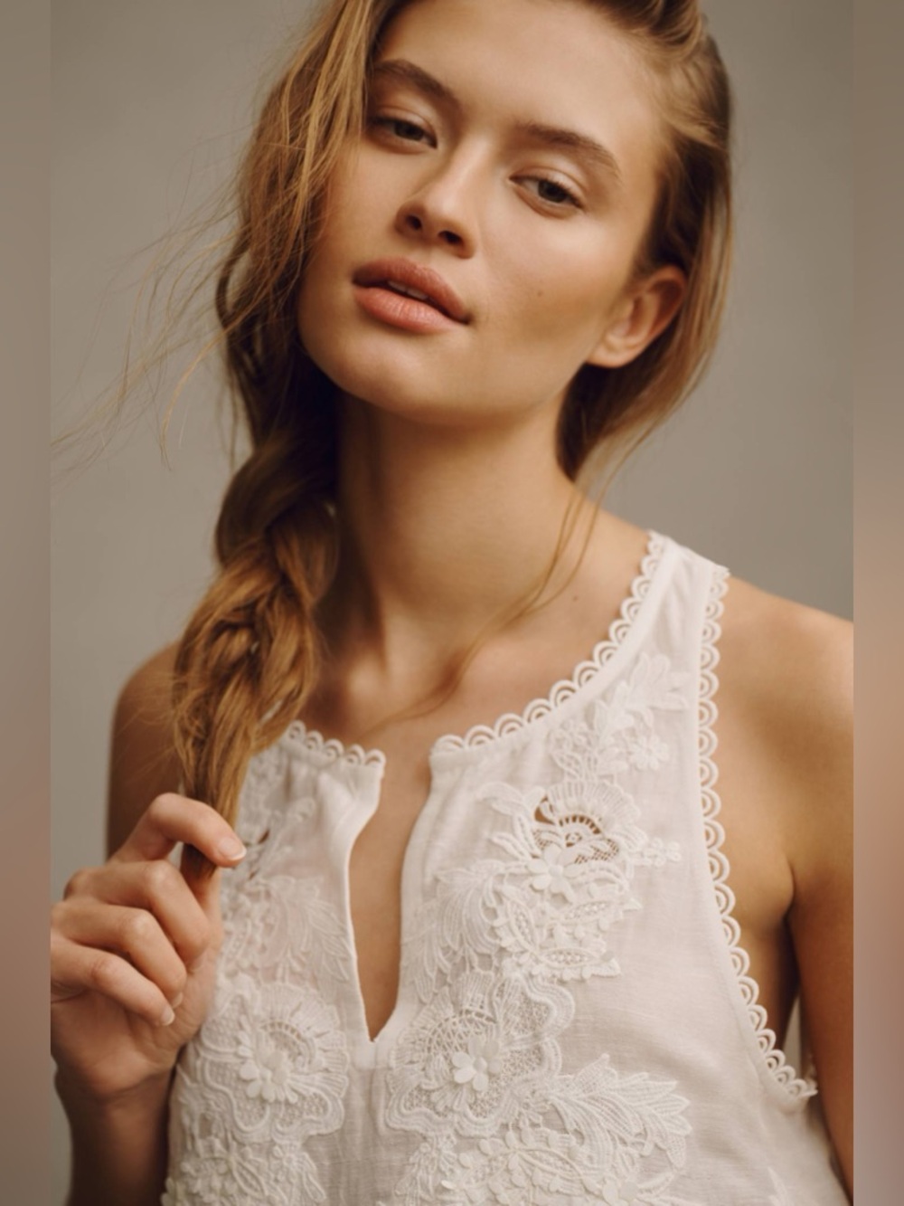 Anthropologie Ranna Gill Linen Lace Tank in White, Size Large - Picture 4 of 12
